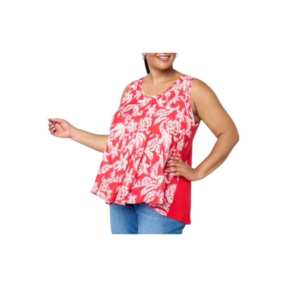 DG2 by Diane Gilman Women's Pleated Front High-Low Tank Red Tropical - Regular
